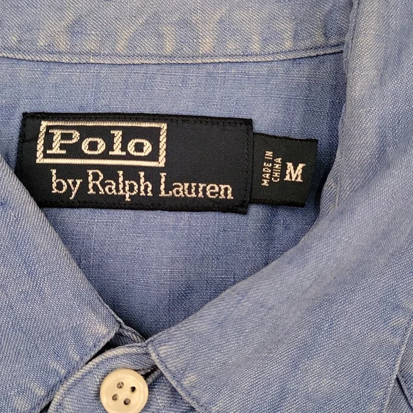 POLO RALPH LAUREN Light Blue Weave Cotton Medium Snap Western Long Sleeve Shirt - Picture 6 of 7